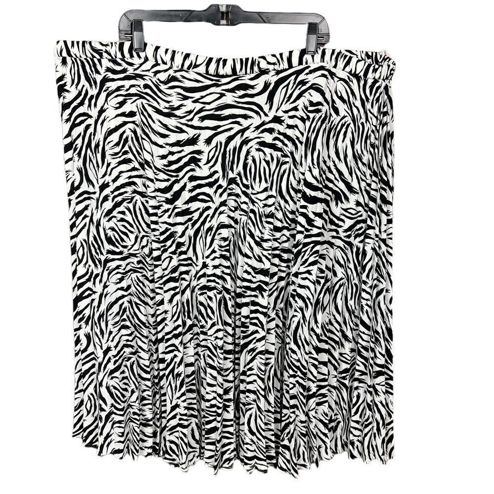 Halogen Skirt Pleated Midi Black White Zebra Print Elastic Waist Size 4X